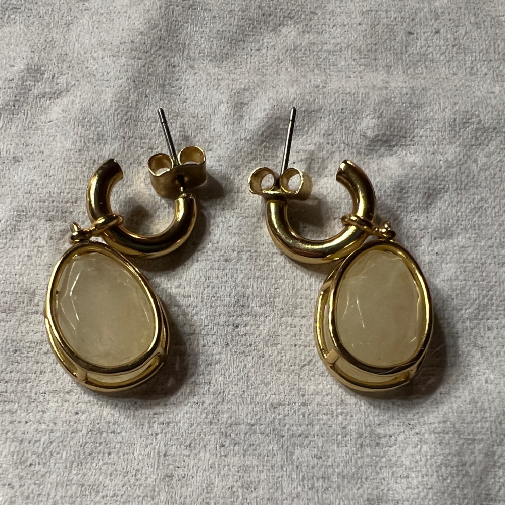 J. Crew Ivory Stone Semi Precious Gold Tone Pierced Drop Earrings Very Good